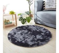 Chickwin Alfombra de Pelo Largo Salon, Alfombra Redondo Moderna Shaggy Peluda Suave con Base Antideslizante Tie Dye Alfombrilla Esponjosa Cómoda Lavables para Dormitorio (Negro,100cm)
