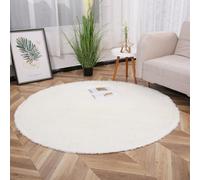 Chickwin Alfombra de Pelo Largo Salon,Alfombra Redondo Moderna Shaggy Peluda Suave con Base Antideslizante Alfombrilla Esponjosa Cómoda Lavables para Dormitorio Habitación (Blanco lechoso B,160cm)
