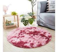 Chickwin Alfombra de Pelo Largo Salon, Alfombra Redondo Moderna Shaggy Peluda Suave con Base Antideslizante Tie Dye Alfombrilla Esponjosa Cómoda Lavables para Dormitorio (Borgoña,120cm)