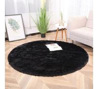 Chickwin Alfombra de Pelo Largo Salon,Alfombra Redondo Moderna Shaggy Peluda Suave con Base Antideslizante Alfombrilla Esponjosa Cómoda Lavables para Dormitorio Habitación (Negro B,80cm)