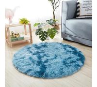 Chickwin Alfombra de Pelo Largo Salon, Alfombra Redondo Moderna Shaggy Peluda Suave con Base Antideslizante Tie Dye Alfombrilla Esponjosa Cómoda Lavables para Dormitorio (Azul Pavo Real,100cm)