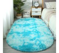 Chickwin Alfombra de Pelo Largo Salon, Alfombra Tie-Dye Moderna Shaggy Peluda Suave con Base Antideslizante Alfombrilla Esponjosa Cómoda para Dormitorio Habitación Infantil (Azul Cielo,100x200cm)