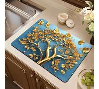 Chickwin Alfombrilla Escurreplatos, 3D Serie de árboles Antideslizante Diatomita Cocina Secado Rapido Tapete Escritorio Alfombrilla Escurreplatos Protector de Encimera Esterilla (Azul 2,60x90cm)