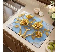 Chickwin Alfombrilla Escurreplatos, 3D Serie de árboles Antideslizante Diatomita Cocina Secado Rapido Tapete Escritorio Alfombrilla Escurreplatos Protector de Encimera Esterilla (Dorado 2,50x80cm)