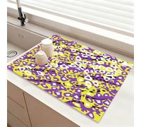 Chickwin Alfombrilla Escurreplatos, Estampado de Leopardo Diatomita Cocina Secado Rapido Antideslizante Tapete Escritorio, Alfombrilla Escurreplatos (Púrpura Amarillo,40x50cm)