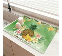 Chickwin Alfombrilla Escurreplatos, Estampado de Piña Antideslizante Diatomita Cocina Secado Rapido Tapete Escritorio Alfombrilla Escurreplatos Protector de Encimera (Verde 2,40x50cm)