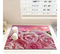 Chickwin Alfombrilla Escurreplatos, Estilo Rosa Francés Antideslizante Diatomita Cocina Secado Rapido Tapete Escritorio Alfombrilla Escurreplatos Protector de Encimera Esterilla (Rosa 1,50x60cm)