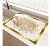 Chickwin Alfombrilla Escurreplatos, Estilo Tema de Mandala Antideslizante Diatomita Cocina Secado Rapido Tapete Escritorio Alfombrilla Escurreplatos Protector de Encimera (Dorado,30x40cm)