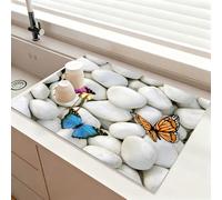 Chickwin Alfombrilla Escurreplatos, Impresión 3D en Piedra Antideslizante Diatomita Cocina Secado Rapido Tapete Escritorio Protector de Encimera, para Cafetera (Mariposa,50x50cm)