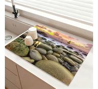 Chickwin Alfombrilla Escurreplatos, Impresión 3D en Piedra Antideslizante Diatomita Cocina Secado Rapido Tapete Escritorio Protector de Encimera, para Cafetera (Guijarro,60x60cm)