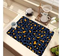 Chickwin Alfombrilla Escurreplatos Tema de Estampado de Leopardo, Antideslizante Diatomita Cocina Secado Rapido Tapete Escritorio Alfombrilla Escurreplatos Protector de Encimera (Azul Marino,50x80cm)