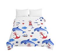 Chickwin Colchas Acolchadas, 3D Delfín Impresión Colcha Acolchada Microfibra Colchas para Cama Individual Matrimonio o Infantil, Colcha Suave Manta Cubrecama (180x220cm,Patrón Ancla de la Nave)