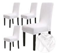 Chickwin Elasticas Fundas Sillas De Comedor, Terciopelo Extraíbles y Lavables Protectoras para Sillas Decoración para Comedor Salon Oficina Bouquet de la Boda(4 Piezas,Blanco)