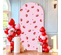 Chickwin Estampado de Fresa Rosa Telón de Fondo de Arco,Tela de Telón de Fondo de Arco de Boda Elastico,para Fotográfico,Cubierta de Soporte,Fiesta,Ceremonia de Boda (Fresa 2,6FT(80x180cm))