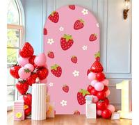 Chickwin Estampado de Fresa Rosa Telón de Fondo de Arco,Tela de Telón de Fondo de Arco de Boda Elastico,para Fotográfico,Cubierta de Soporte,Fiesta,Ceremonia de Boda (Rosa Oscuro,5FT(65x150cm))