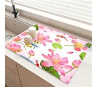 Chickwin Estampado de Loto Alfombrilla Escurreplatos,Antideslizante Secado Rapido Tapete Escritorio Alfombrilla Escurreplatos Protector de Encimera Cafetera Esterilla de Secado (Rosa,40x50cm)
