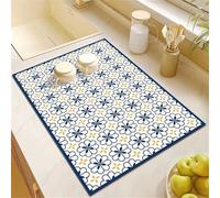 Chickwin Europeo Moderno Alfombrilla Escurreplatos,Antideslizante Secado Rapido Tapete Escritorio Alfombrilla Escurreplatos Protector de Encimera Cafetera Esterilla de Secado (Azul Amarillo,30x50cm)