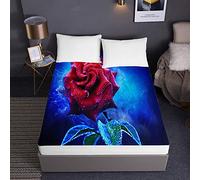 Chickwin Flor Sábana Bajera Ajustable Colchones Decorativa, Impresión Suave Cómoda Transpirable Microfibra Tela- Elástico en el Borde Bolsillo Profundo 30cm (Rosa roja,140x200x30cm)