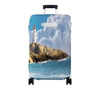 Chickwin Funda Maleta Grande con Bolsillos, Funda para Maletas Elástica, Cubierta de Equipaje con Cremallera, Protector Equipaje, 18-32 Pulgadas, Impresión del Faro (Faro y mar,L)
