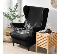 Chickwin Funda Sillon Orejero Elástica Impermeable, Funda Sillon Orejero con Cojin Separado, Funda Color Sólido Sencillo Sofa 1 Plaza, Fundas para Sillones Orejeros Lavables (Negro)