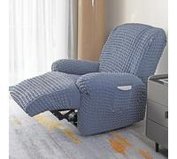 Chickwin Funda Sillon Relax Reclinable 1/2/3/4 Plaza, Relax Reclinable con Bolsillos Laterales, Seersucker Color Sólido Funda Sofa, Extraíbles y Lavables (Gris,4 Plaza)