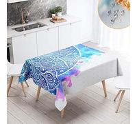 Chickwin Impermeable Antimanchas Rectangular Mantel para Mesa, Mandala Psicodélica 3D Mantel Lavable Resistente Desgaste Tela de Poliéster para Cocina Salón Comedor (140x240cm,Azul B)