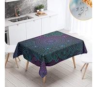 Chickwin Impermeable Antimanchas Rectangular Mantel para Mesa, Mandala Psicodélica 3D Mantel Lavable Resistente Desgaste Tela de Poliéster para Cocina Salón Comedor (90x90cm,Verde)