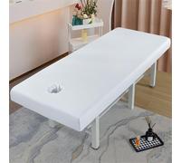 Chickwin Impermeable Sábana Bajera para Camilla de Masaje con Agujero, Suave Elástica Sabanas, Reutilizable Belleza Sabanas Bajeras, SPA Salón de Belleza Funda para Camilla (185x70cm,Blanco)