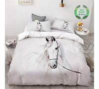 Chickwin Juego de Ropa de Cama de 4 Piezas, 3D Cebra Caballo Blanco Microfibra Cómodo Juego de Fundas de Edredón con Funda Nórdica y Funda de Almohada y Sábana Encimera (C,Cama 135/140-180x220cm)