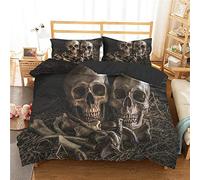 Chickwin Juego de Ropa de Cama de 4 Piezas, 3D Microfibra Cómodo Juego de Fundas de Edredón con Funda Nórdica y Funda de Almohada y Sábana Encimera (Pareja Calavera,Cama 90-150x200cm)