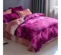 Chickwin Juego de Ropa de Cama Galaxia, Cielo Estrellado Estampado 3 Piezas Juego de Ropa de Cama con Funda de Nórdica y Funda de Almohada para Adultos Niña Niños (Rosa roja,150x200cm)