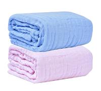 Chickwin Mantas de Muselina Bebés Recién Nacidos, Toalla de Baño 6 Capas de Algodón Muselina Toalla Swaddle Suave Transpirables Multifunciones Unisex Mantas para Bebés (105x105cm,Azul + Rosa)