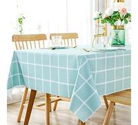 Chickwin Mantel Antimanchas Rectangular Moda Patrón, PVC Mantel Mesa, Impermeable Manteles de Plástico Resistente al Aceite Hules para Mesas Cuadrado Comedor Cocina (Cuadrícula Cian,90x90cm)