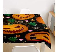 Chickwin Mantel para Mesa Impermeable Antimanchas, Cocina Salón Comedor Decoración con Estampado de Calabaza Naranja de Halloween Lavable Mantel de Tela de poliéster (Halloween-1,140 * 200cm)