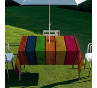 Chickwin Mantel Rectangular Impermeable Exteriores con Agujero para Sombrilla y Cremallera, 3D Patrón de Tablero de Madera Mantel para Mesa de Patio, Jardín, BBQ, Picnic (Vistoso,260x150cm)