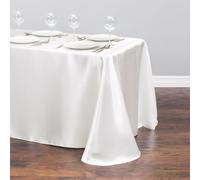 Chickwin Nappe en Satin Rectangulaire Couleur Unie, Nappe d'Intérieur Doux Lavable Décoration de Table pour Mariage, Jardin, Fête, Banquet, Restaurant, Hôtel, Conférences (Beige,145x145cm)