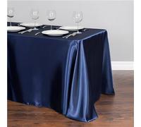 Chickwin Nappe en Satin Rectangulaire Couleur Unie, Nappe d'Intérieur Doux Lavable Décoration de Table pour Mariage, Jardin, Fête, Banquet, Restaurant, Hôtel, Conférences (Azul Marino,145x240cm)