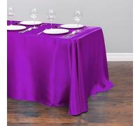 Chickwin Nappe en Satin Rectangulaire Couleur Unie, Nappe d'Intérieur Doux Lavable Décoration de Table pour Mariage, Jardin, Fête, Banquet, Restaurant, Hôtel, Conférences (Violeta,145x250cm)