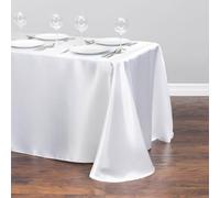 Chickwin Nappe en Satin Rectangulaire Couleur Unie, Nappe d'Intérieur Doux Lavable Décoration de Table pour Mariage, Jardin, Fête, Banquet, Restaurant, Hôtel, Conférences (Blanco,145x160cm)