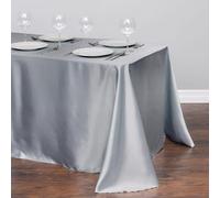 Chickwin Nappe en Satin Rectangulaire Couleur Unie, Nappe d'Intérieur Doux Lavable Décoration de Table pour Mariage, Jardin, Fête, Banquet, Restaurant, Hôtel, Conférences (Plateado,145x160cm)