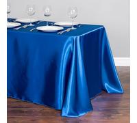 Chickwin Nappe en Satin Rectangulaire Couleur Unie, Nappe d'Intérieur Doux Lavable Décoration de Table pour Mariage, Jardin, Fête, Banquet, Restaurant, Hôtel, Conférences (Azul Rey,145x200cm)