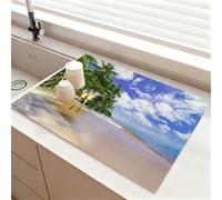 Chickwin Olas de Playa Alfombrilla Escurreplatos,Antideslizante Secado Rapido Tapete Escritorio Alfombrilla Escurreplatos Protector de Encimera Cafetera Esterilla de Secado (Palmeras,30x40cm)