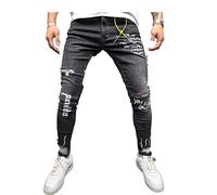 Chickwin Pantalones Vaqueros Hombre Rotos, Skinny Slim Fit Insignia Largos de Mezclilla de Cintura Baja de Pitillo Deportivos Elástico Cremallera Rota Jeans De Bolsillo (L, Negro)