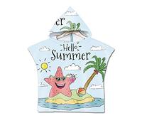 Chickwin Poncho Toalla de Baño con Capucha para Niños, Toalla de Playa Bañera Toalla de Bañera Ducha Natación Surf para Niñas Niños Infantiles (60 * 80cm,Hola Verano)