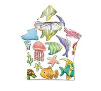 Chickwin Poncho Toalla de Baño con Capucha para Niños, Toalla de Playa Bañera Toalla de Bañera Ducha Natación Surf para Niñas Niños Infantiles (60 * 80cm,Estrella de mar)