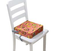 Chickwin Rehausseur Chaise Enfant 4-12 Ans, Rehausseur Chaise Coussin Enfants Portable Lavable Surélevée Coussin avec 2 Sangles à Boucle de Sécurité (Felices Pascuas 3,40 * 40 * 10cm)