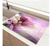 Chickwin Rosas Tulipanes Alfombrilla Escurreplatos,Antideslizante Secado Rapido Tapete Escritorio Alfombrilla Escurreplatos Protector de Encimera Cafetera Esterilla de Secado (Morado Claro,50x60cm)