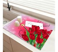 Chickwin Rosas Tulipanes Alfombrilla Escurreplatos,Antideslizante Secado Rapido Tapete Escritorio Alfombrilla Escurreplatos Protector de Encimera Cafetera Esterilla de Secado (Tulipán,50x50cm)