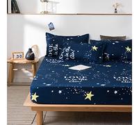 Chickwin Sábana Bajera Ajustable Colchones, 100% Poliéster Suave Cómoda Transpirable Tela - 3D Impresión - Elástico en el Borde Bolsillo Profundo 20cm (Cielo Azul Noche,90x200x10cm)