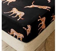 Chickwin Sábana Bajera Ajustable Colchones, 100% Poliéster Suave Cómoda Transpirable Tela - Dibujos Animados Impresión - Elástico en el Borde Bolsillo Profundo 30cm (Leopardo Negro,90x200x30cm)